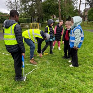 Children marking out the location of the new equipment at Memorial Park